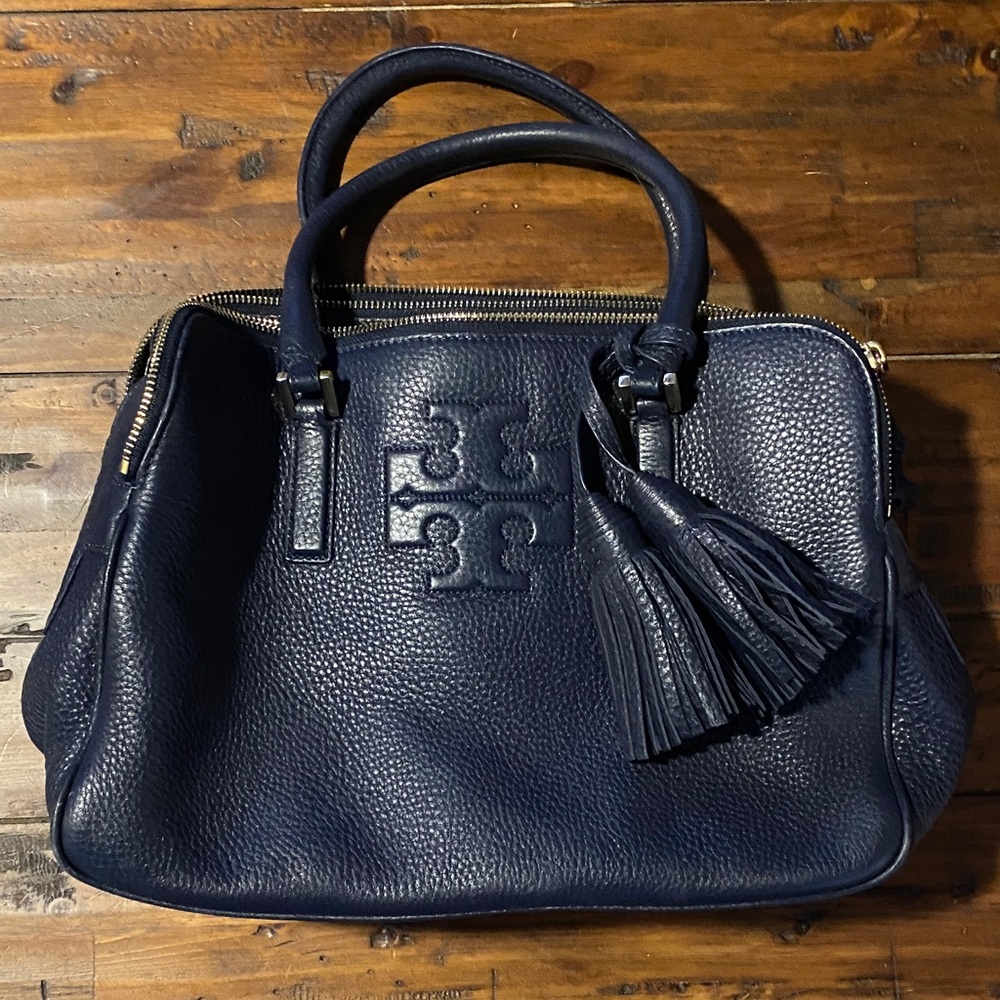 Tory Burch Thea Dark Blue Satchel with Tassel